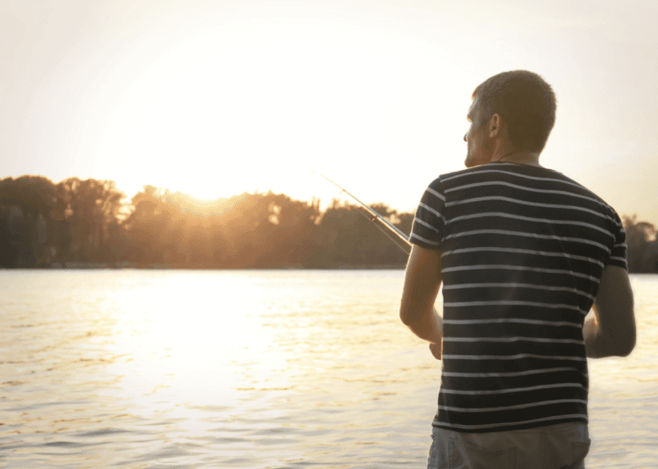 man fishing on lake